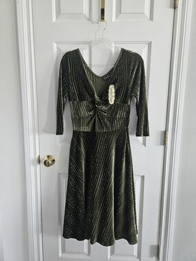 NWT VooDoo Vixen Olive Velvet Embossed/Quilted Swing Dress